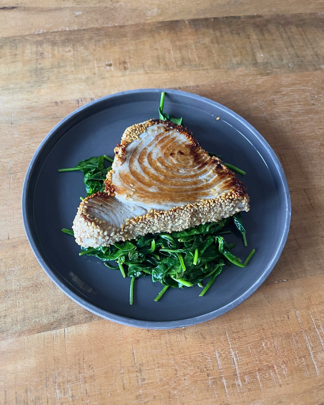 Sesame-Crusted Tuna with Sautéed Spinach